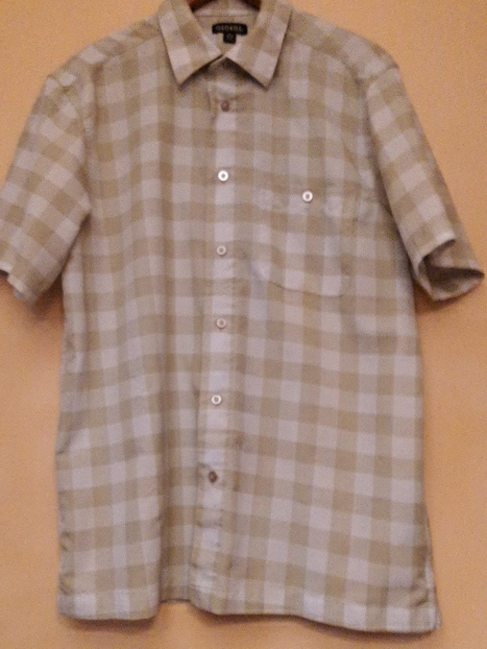 George Beige and Cream Plaid Short Sleeve Button-Down Shirt